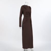 Elegant Ruched Twisted Maxi Bodycon Dress - Modestly Vogue 