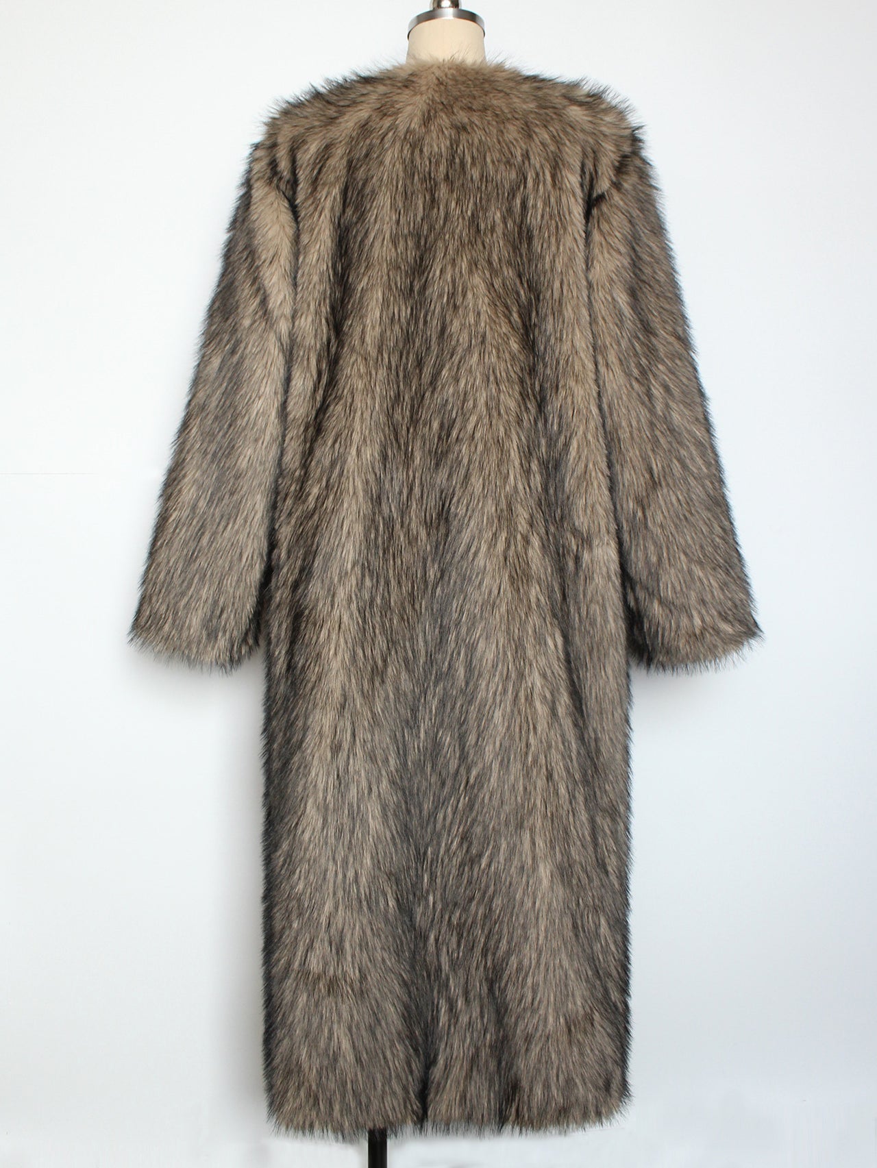 Collarless Faux Fur Coat Long Plush Coat - Modestly Vogue 