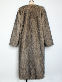Collarless Faux Fur Coat Long Plush Coat - Modestly Vogue 