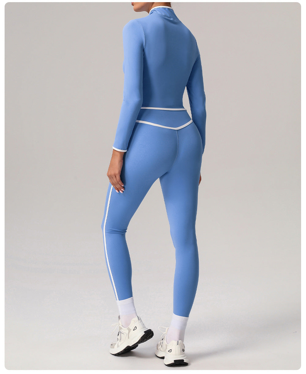 Contrast Color Yoga Jacket – Long Sleeve Stand Collar Workout Top