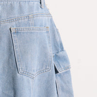Distressed Retro Washed Denim Skirt – High Waist Multi-Pocket - Modestly Vogue 