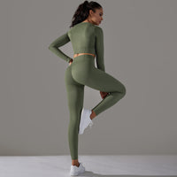 Seamless Knitted Long Sleeve Exercise Workout Pants Quick Drying Jacquard Breathable Hip Lifting Running Yoga Clothes Suit