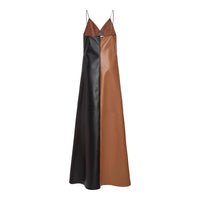 Earth Tone Patchwork Leather Dress - Modestly Vogue 
