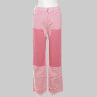 Contrast Color High Waist Loose Casual Jeans Pants - Modestly Vogue 