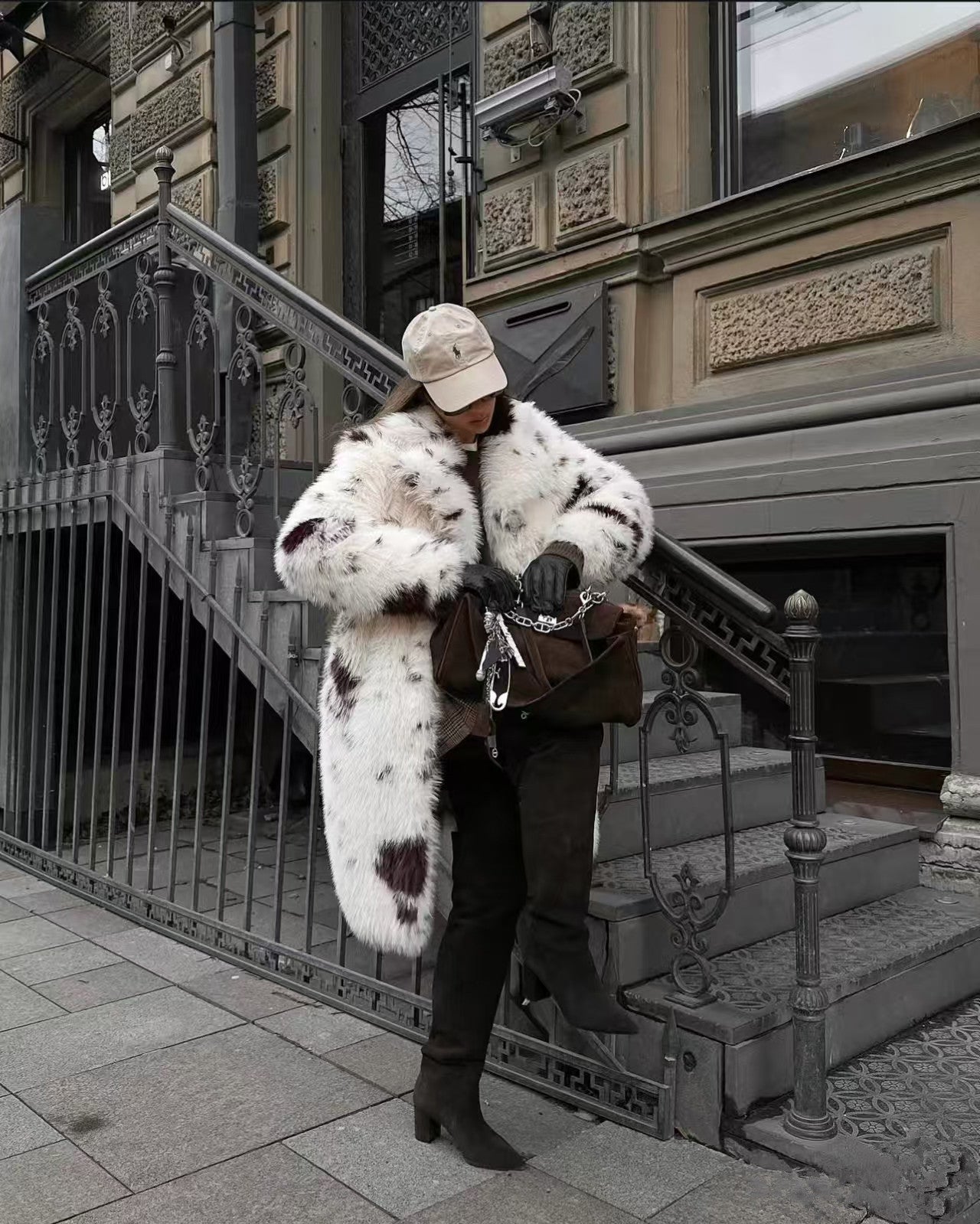 Faux Fur Coat Cow Point Printing Fox Fur Coat Extended Winter Environmental Protection Fur Coat - Modestly Vogue 