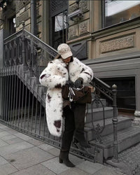 Faux Fur Coat Cow Point Printing Fox Fur Coat Extended Winter Environmental Protection Fur Coat - Modestly Vogue 