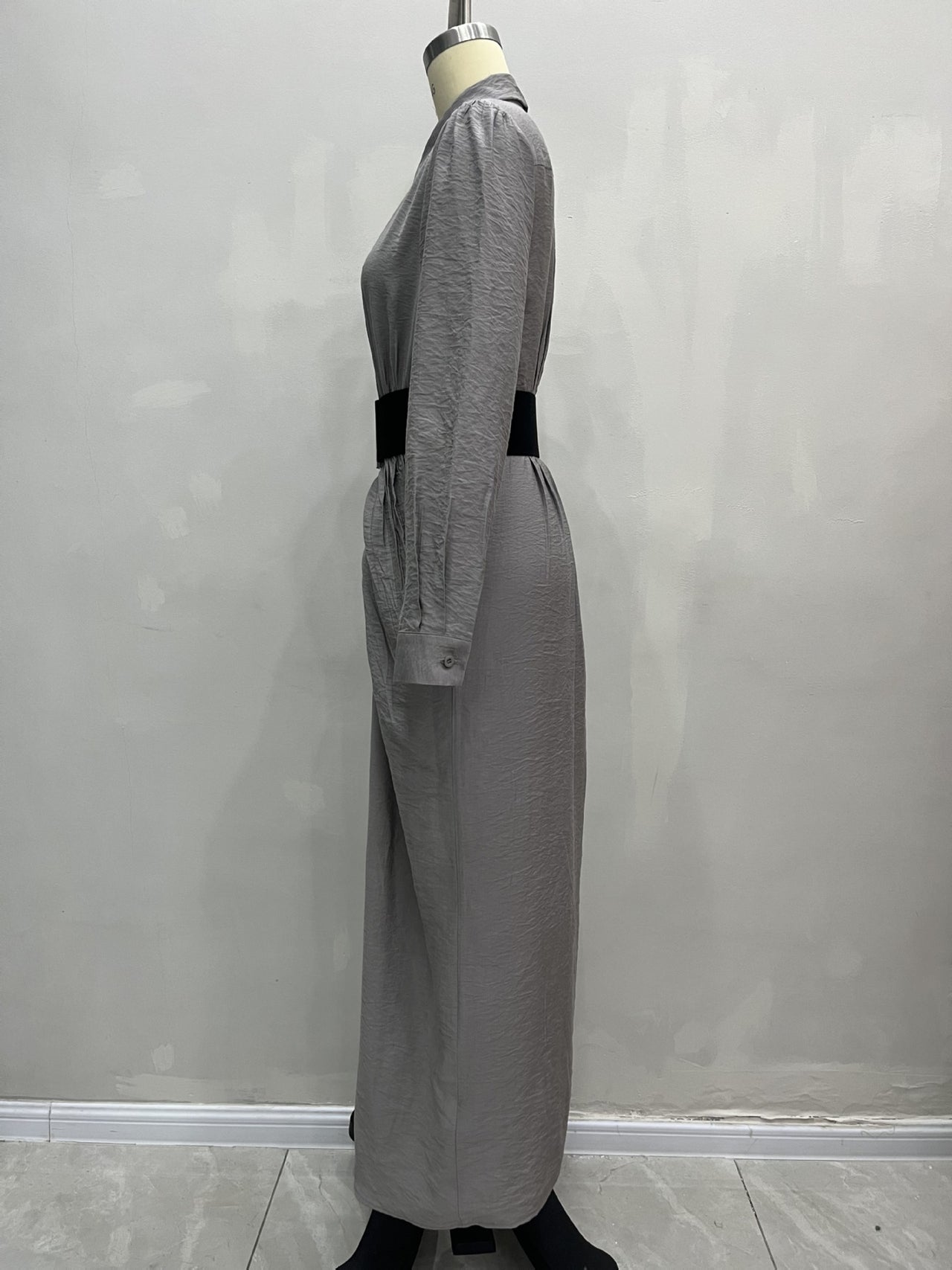 Spring Autumn French Elegant Collared Breasted Shirt Dress with Belt Dress - Modestly Vogue 
