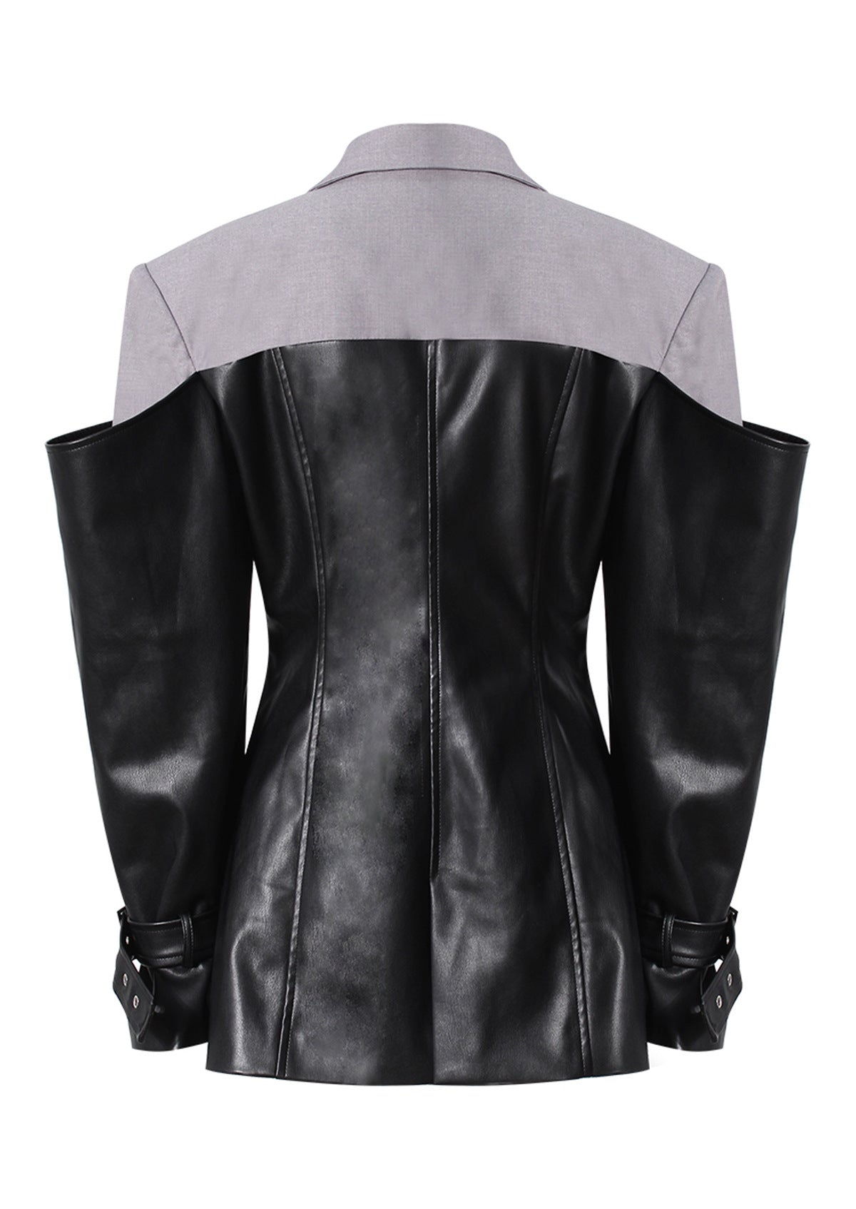 Women’s Faux Leather Stitching Blazer – Loose Autumn Jacket