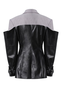 Women’s Faux Leather Stitching Blazer – Loose Autumn Jacket
