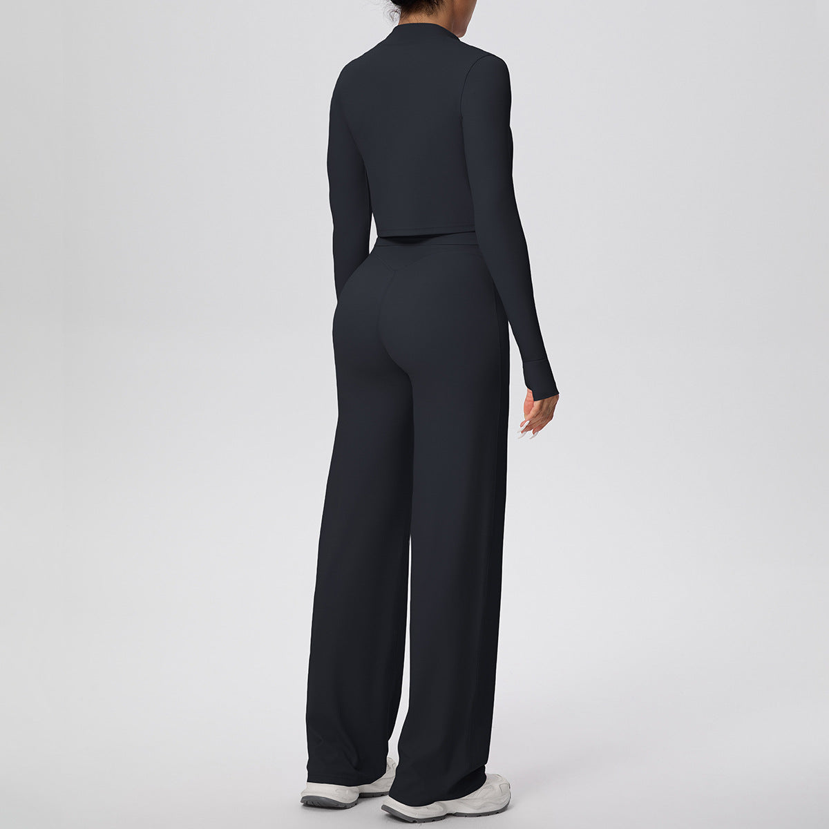 Solid Color Zip Long Sleeve Coat & Yoga Three-Piece Suit