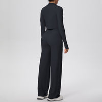 Solid Color Zip Long Sleeve Coat & Yoga Three-Piece Suit
