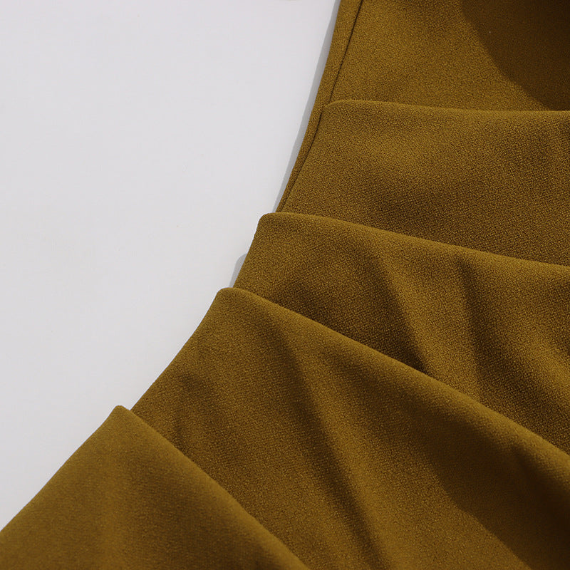 Earthtone Dress Women Solid Color round Neck Irregular Asymmetric Shawl Dress - Modestly Vogue 