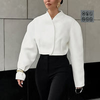 Women’s V-Neck Long Sleeve Loose Short Coat – Minimalist Chic