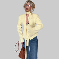 Women Clothing Autumn Elegant Cardigan Button Small Blazers Slim Solid Color Coat - Modestly Vogue 