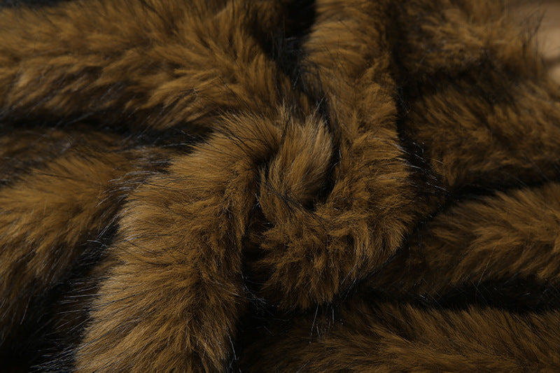 Brown Fur Cropped Of The Shoulder Loose Comfortable Plush Top - Modestly Vogue 