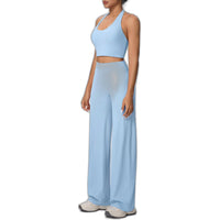 Micro Brushed Halter Exercise Baggy Straight Pants Fitness Yoga Wear Set