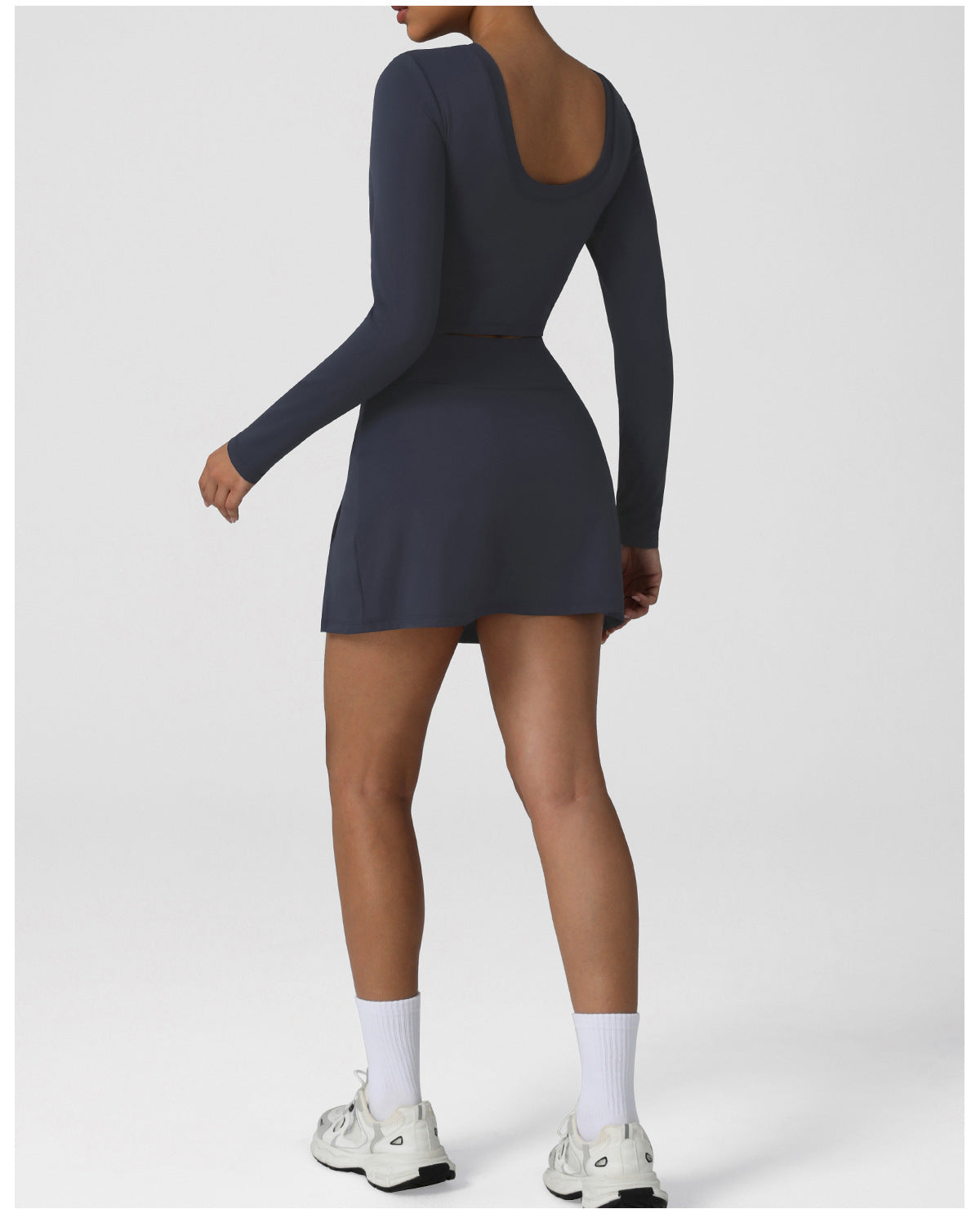 Nude Feel Tennis Women False Two Piece Skirted Leggings Slim Fit Sports Long Sleeved Top Set Outdoor Workout Clothes - Modestly Vogue 