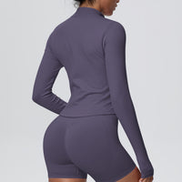 Stand Collar Knitted Long Sleeve Zipper Yoga Jacket - Modestly Vogue 
