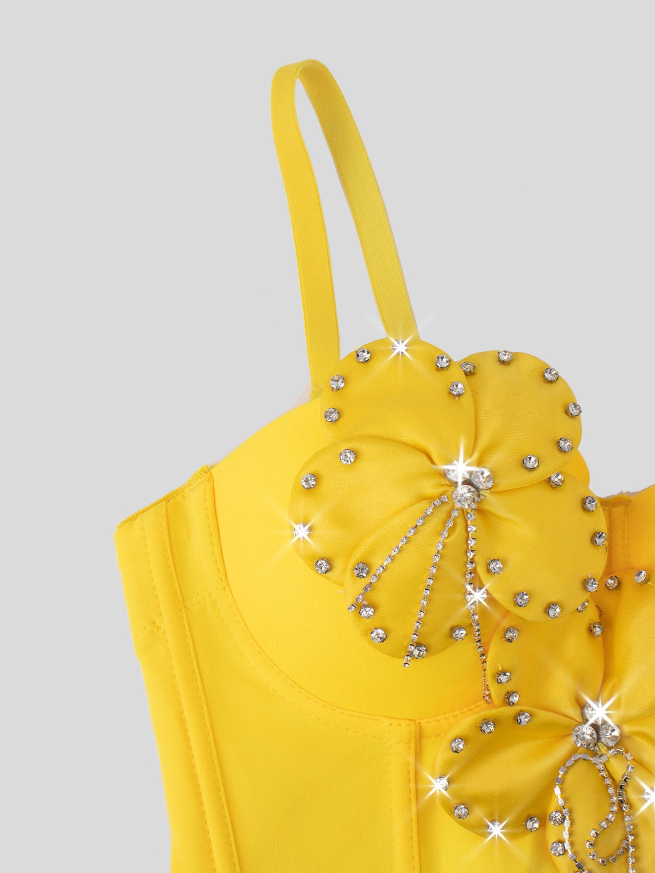 Bandeau Sling Three Dimensional Floral Boning Corset Corset Yellow Rhinestone Top Autumn - Modestly Vogue 