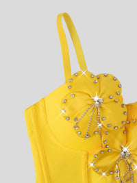 Bandeau Sling Three Dimensional Floral Boning Corset Corset Yellow Rhinestone Top Autumn - Modestly Vogue 