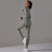 Seamless Knitted Long Sleeve Exercise Workout Pants Quick Drying Jacquard Breathable Hip Lifting Running Yoga Clothes Suit