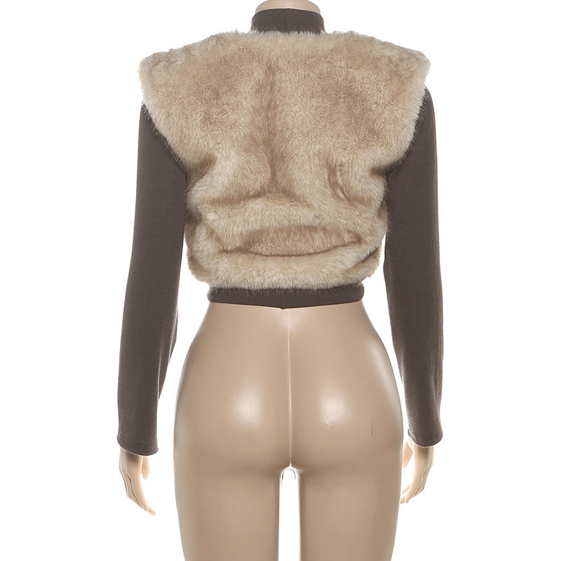 Cropped Fur Trim Sweater Jacket - Modestly Vogue 