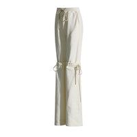 Neutral Draping Stitching Tied Drawstring Adjustable Slimming High Waist Straight Solid Color Casual Pants Women