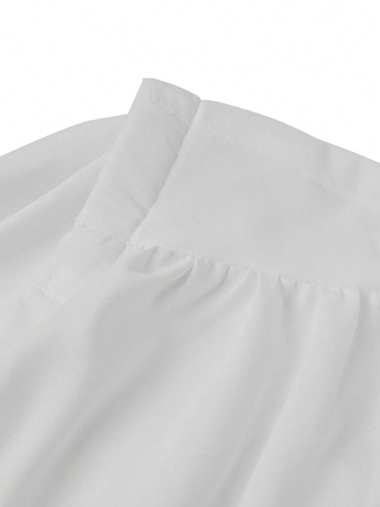 Spring Summer Women Solid Color Single Breasted Drawstring Ruffle Shirt - Modestly Vogue 