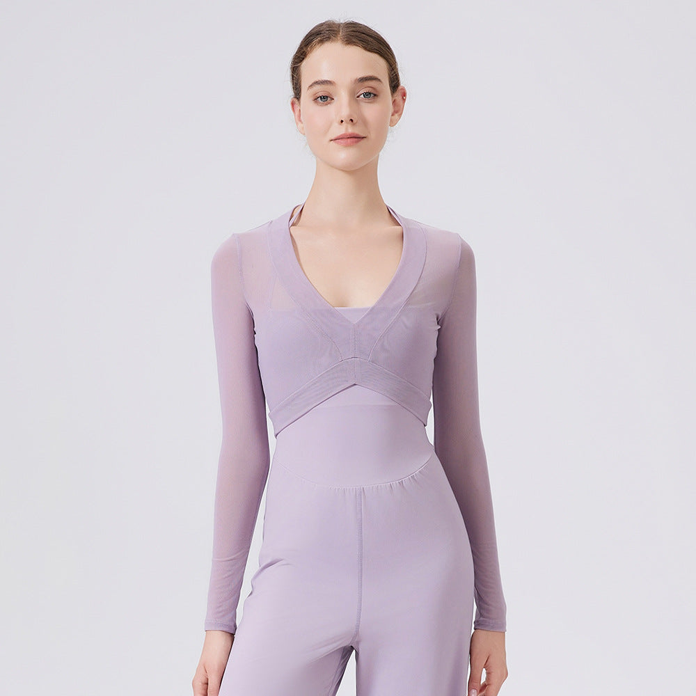 Nude Feel Mesh Sports Yoga Top | Slim Fit Long Sleeve Activewear - Modestly Vogue 