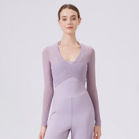 Nude Feel Mesh Sports Yoga Top | Slim Fit Long Sleeve Activewear - Modestly Vogue 