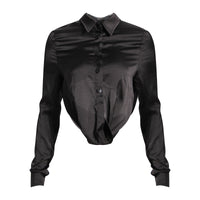 Dark Asymmetric Ruched Two Piece Outfit – Cropped Fall Set - Modestly Vogue 