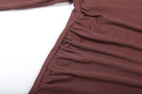 Brown Elegant High Neck Long Sleeves Flowing Scarf Maxi Dress - Modestly Vogue 