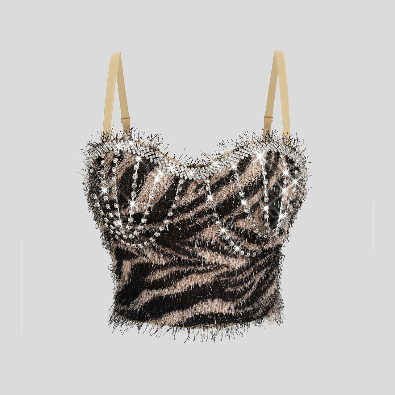 Animal Print Rhinestone Corset Bra Top