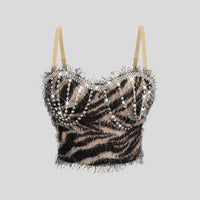 Animal Print Rhinestone Corset Bra Top