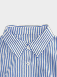 Polo Collar Elegant Cotton Polyester Striped Long Sleeved Pocket Cardigan Lace up Shirt Dress - Modestly Vogue 