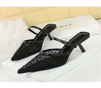Mesh Lace Pointed Toe Stiletto Sandals Shoes Heels