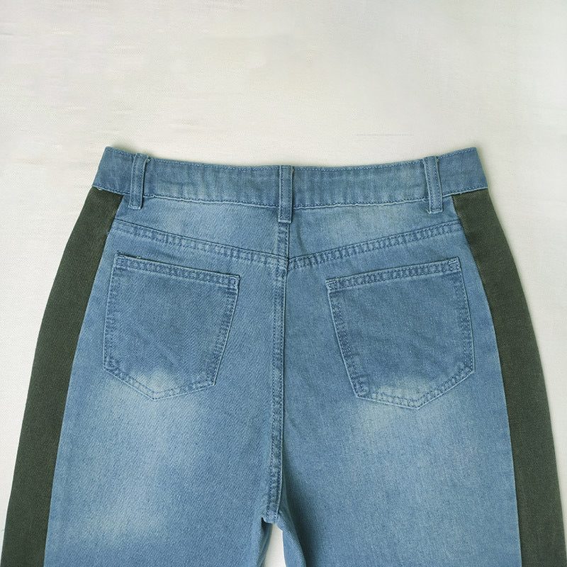 Blue Denim Black Striped Jeans - Modestly Vogue 