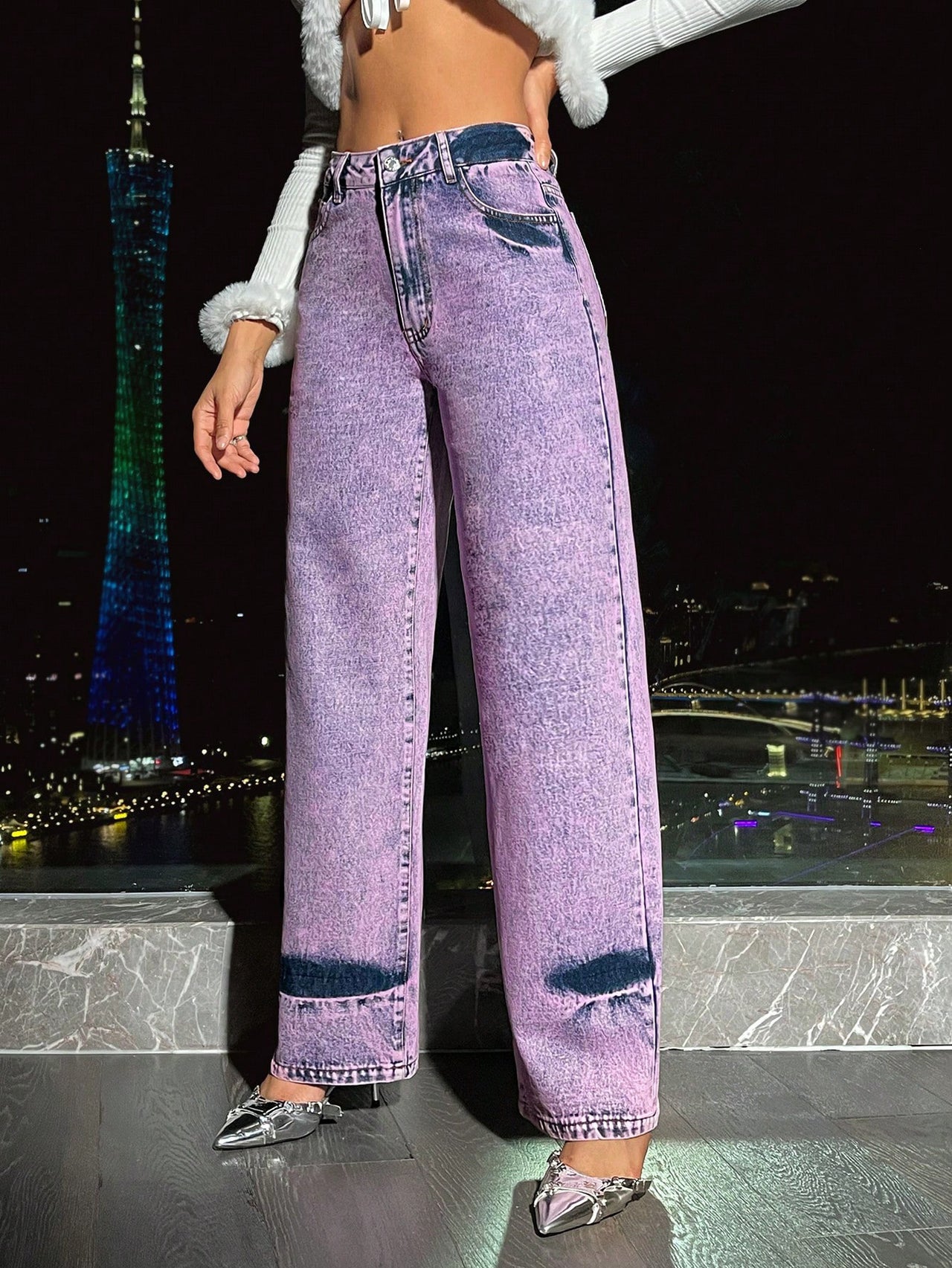 Women Clothing Retro Casual High Waist Wide Leg Straight Denim Trousers - Modestly Vogue 