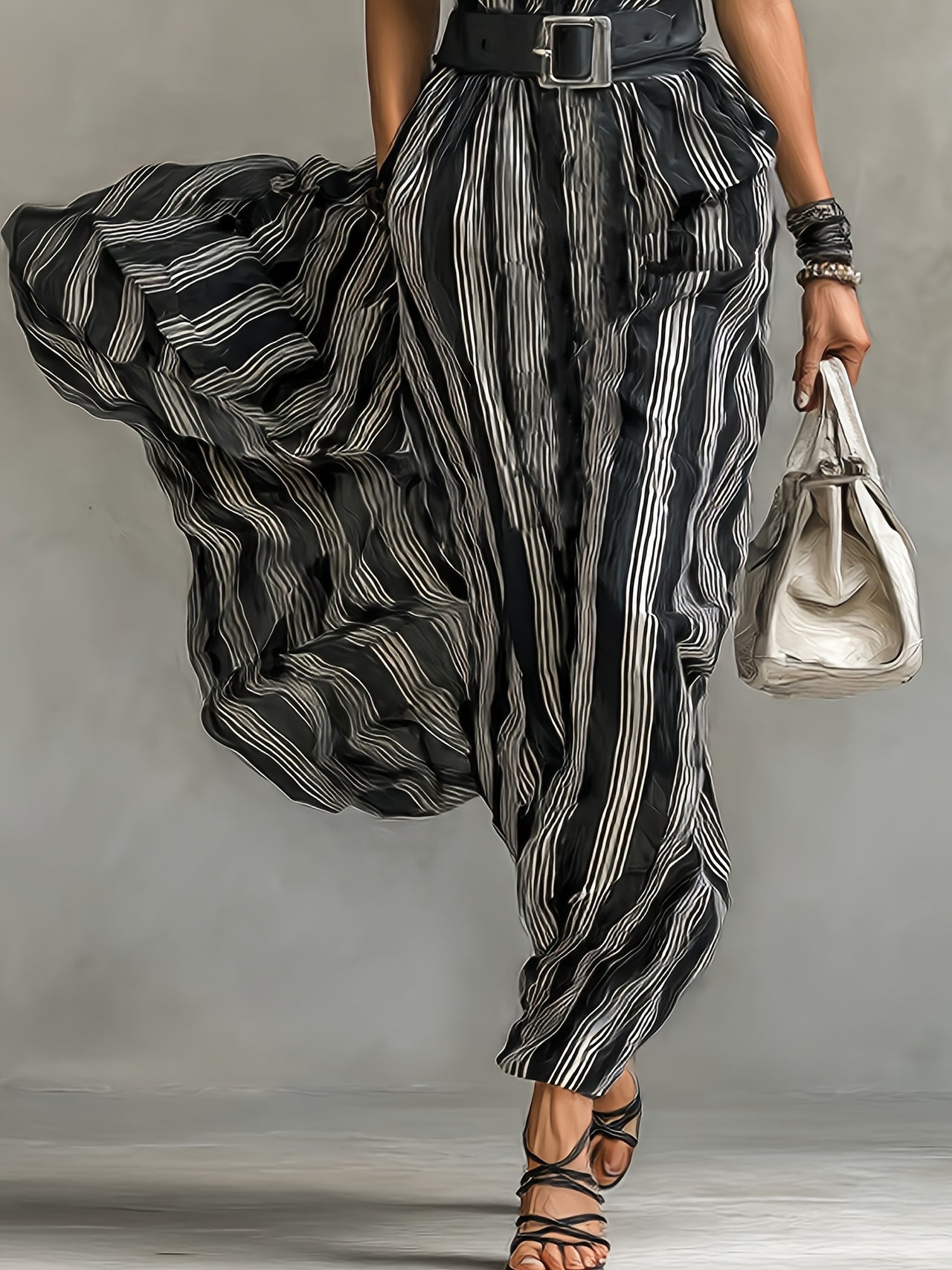 Elegant Women Clothing with Belt Short Sleeve Striped Shirt Dress - Modestly Vogue 