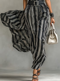 Elegant Women Clothing with Belt Short Sleeve Striped Shirt Dress - Modestly Vogue 