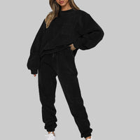 Spring Autumn Winter Women round Neck Long Sleeved Trousers Solid Color Casual Set - Modestly Vogue 