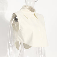 Neutral Two-Piece Set Women Spring Vest Shawl Suit Sleeveless Short Shirt Personality Sneaky Design Suit - Modestly Vogue 