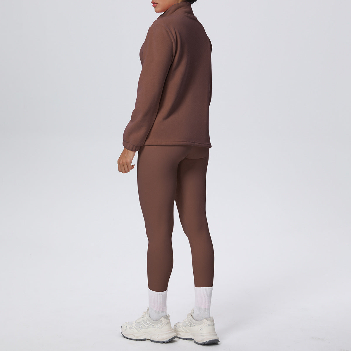 Women’s High Waist Yoga Suit with Long Sleeve Fleece Zipper Coat