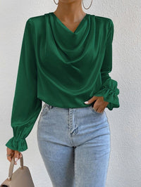 Women’s Ruffle Sleeve Satin Shirt – Elegant Long Sleeve Blouse - Modestly Vogue 