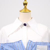 Blue Simple Office Top Women Summer Comfort Faux Two Pieces Casual Striped High Grade Women Shirt - Modestly Vogue 