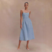 Sexy Women Wear Summer Tube Top Solid Color Sleeveless Denim Sling Dress - Modestly Vogue 