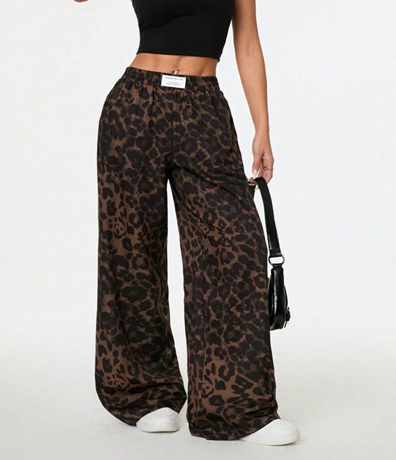 Women’s Winter Leopard Print Wide Leg Trousers – Casual Loose Fit