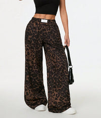 Women’s Winter Leopard Print Wide Leg Trousers – Casual Loose Fit