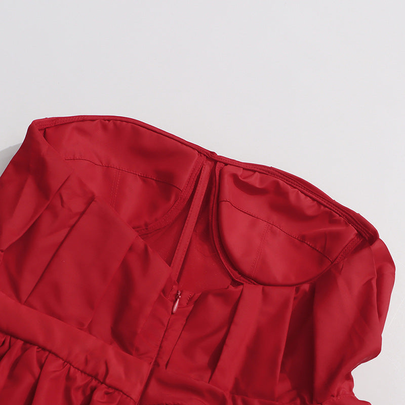 Deep Vest Summer Non Specification Ruffled Tube Top Cinched Waist Evening Top - Modestly Vogue 