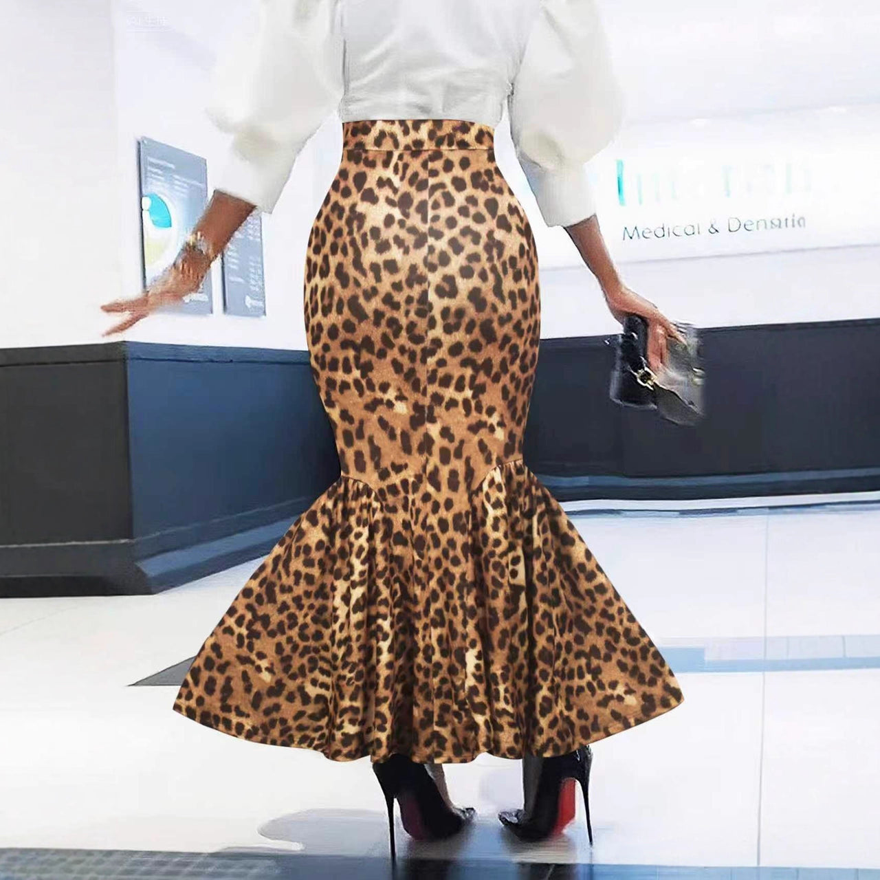 Leopard Print Figure-Flattering High Waist Flare Animal Print Skirt